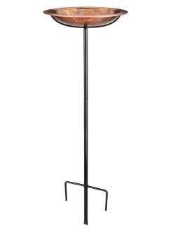 Pure Copper Bird Bath With Hand-Applied Fired Finish And Multipronged Garden Pole