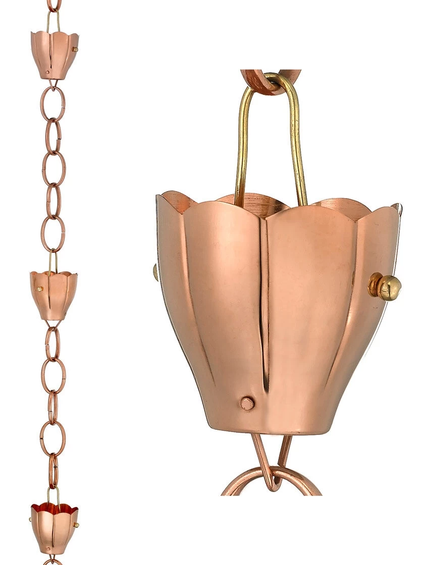 Crocus Pure Copper Rain Chain, 8.5' 2 Crocus Pure Copper Rain Chain, 8.5' - Image 2