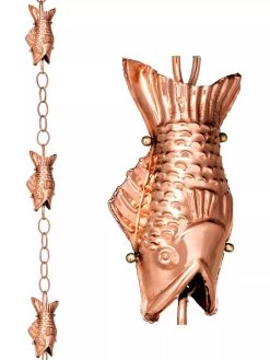 Fish Pure Copper Rain Chain, 8.5' -Green Haven Shop 8600209 03V tif