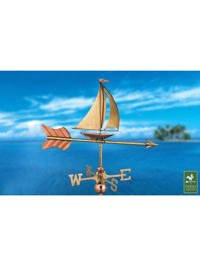 Sailboat Garden Copper Weathervane With Pole 4 Sailboat Garden Copper Weathervane With Pole - Image 4