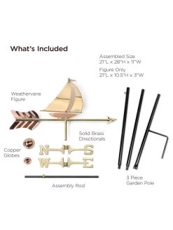 Sailboat Garden Copper Weathervane With Pole 6 Sailboat Garden Copper Weathervane With Pole -Green Haven Shop 8600348 02v