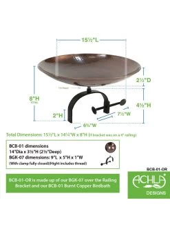 Achla Designs Burnt Copper Birdbath With Over-the-Rail Bracket 5 Achla Designs Burnt Copper Birdbath With Over-the-Rail Bracket -Green Haven Shop 8609301 03v