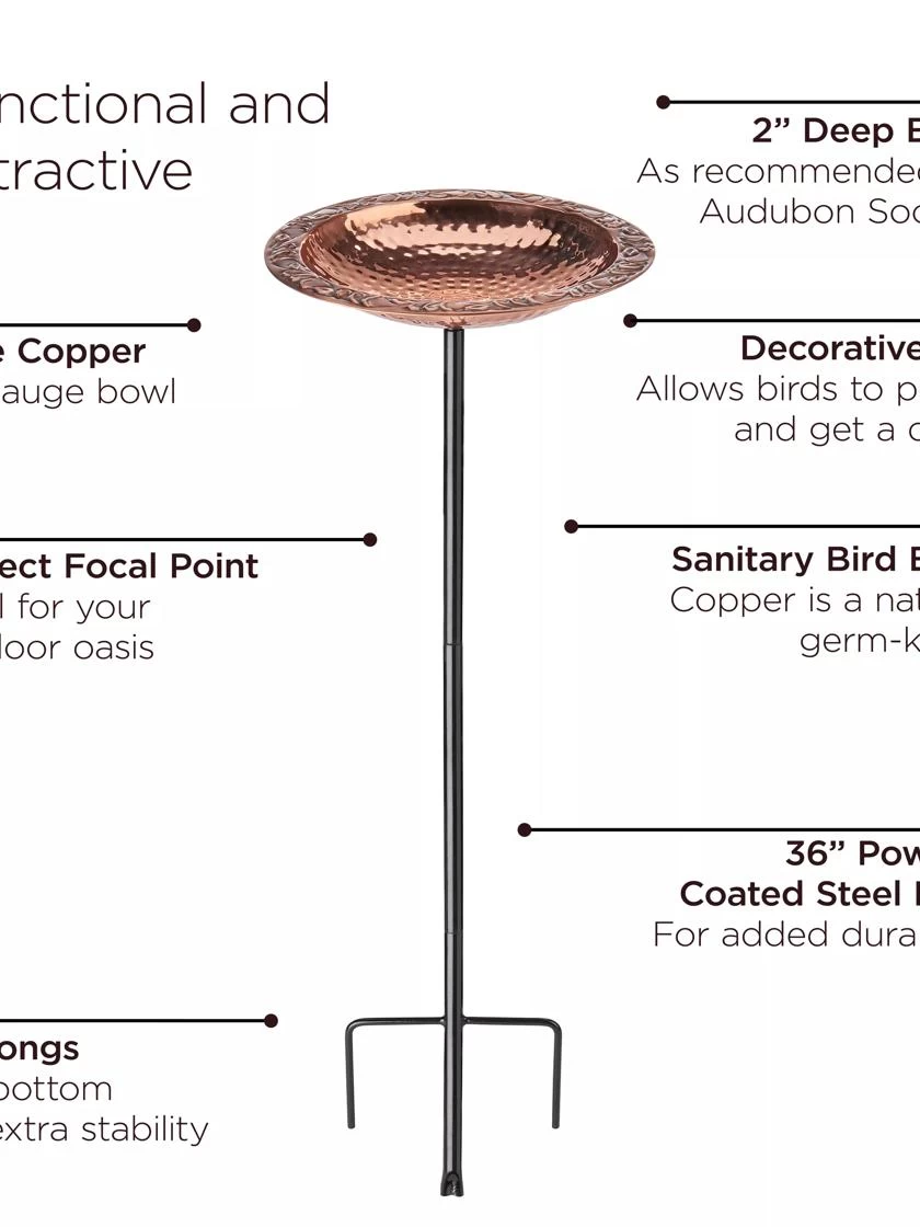 Copper Birdbath With Stake 3 Copper Birdbath With Stake - Image 3