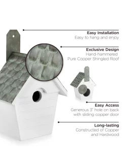 Classic Cottage Bird House With Verdigris Copper Roof -Green Haven Shop 8609893 03v