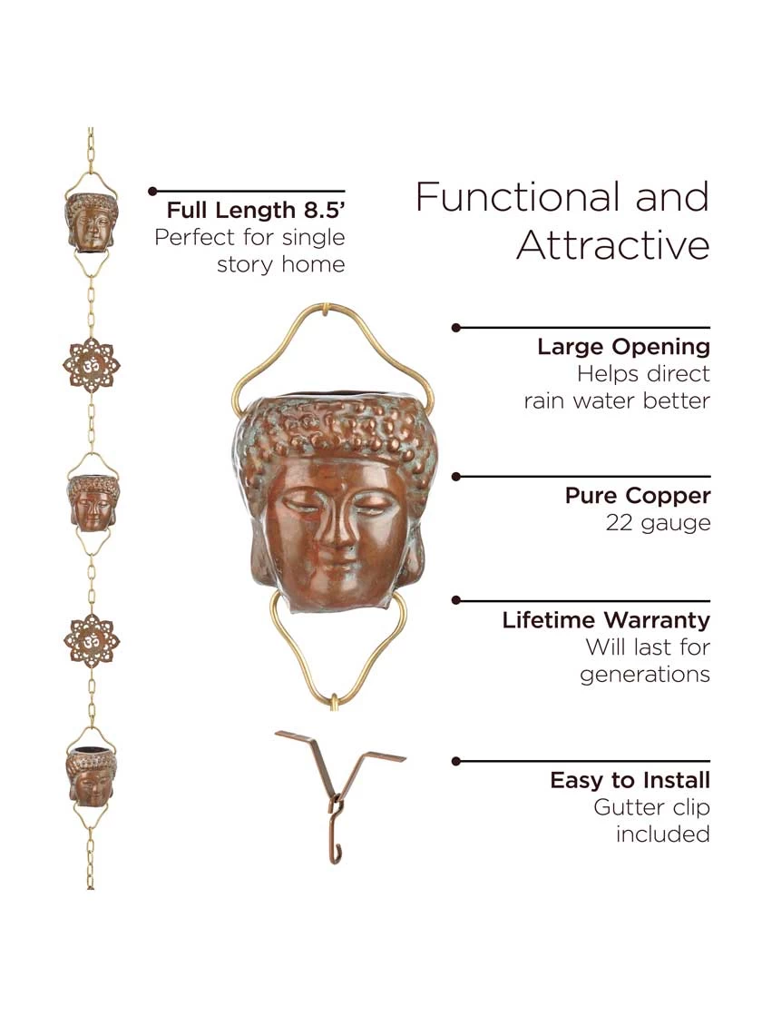 Buddha Copper Rain Chains, 8.5' 3 Buddha Copper Rain Chains, 8.5' - Image 3