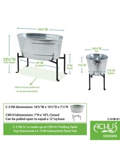 Achla Designs Mini Oval Galvanized Tub With Folding Stand 9 Achla Designs Mini Oval Galvanized Tub With Folding Stand -Green Haven Shop 8612906 04v